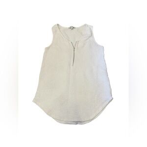 Green Envelope Sleeveless Textured Zip Front Tank Top - White Size Small EUC